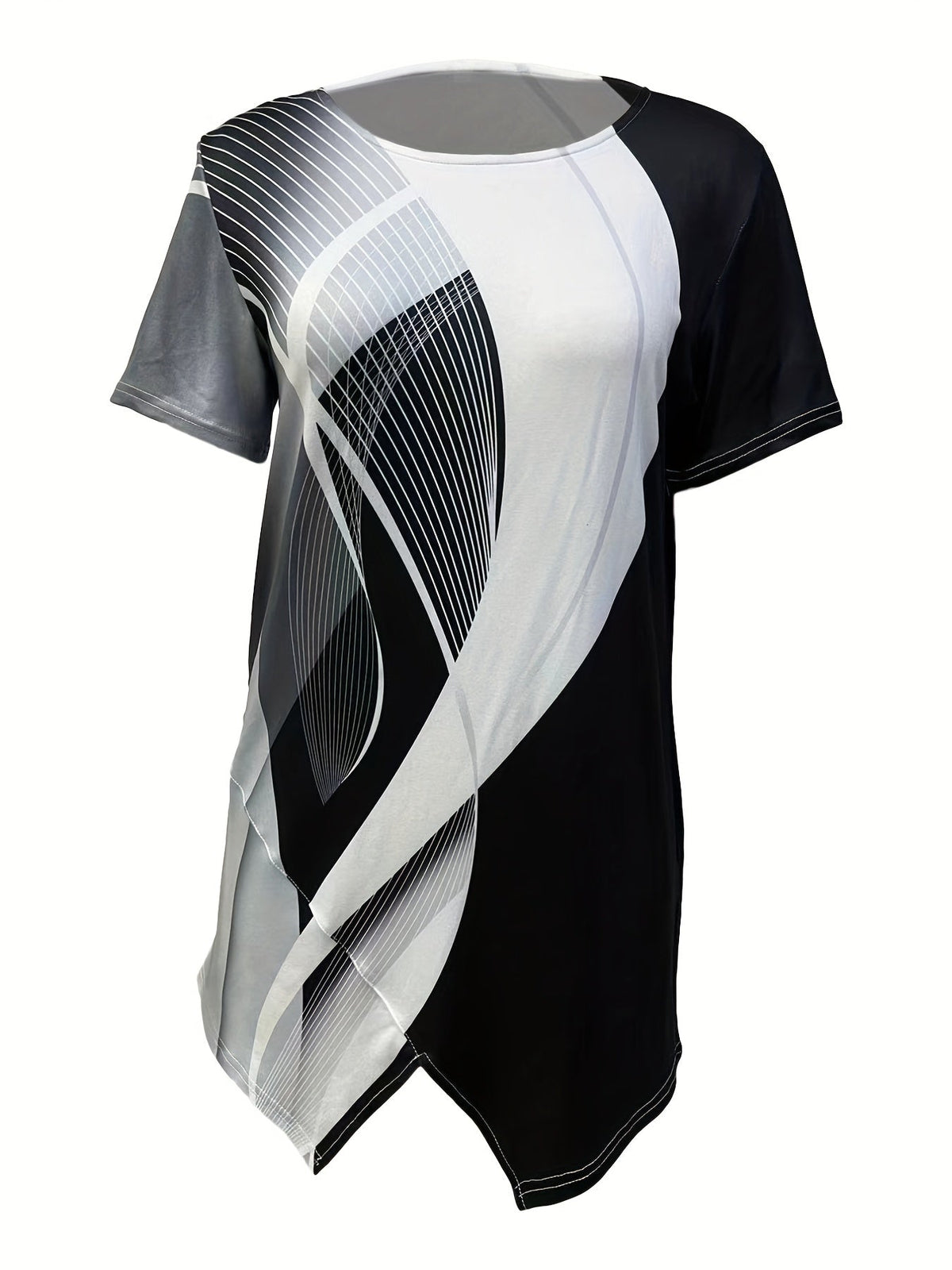 Casual T-shirt, Women's Allover Print Short Sleeve Round Neck Medium Stretch Tee