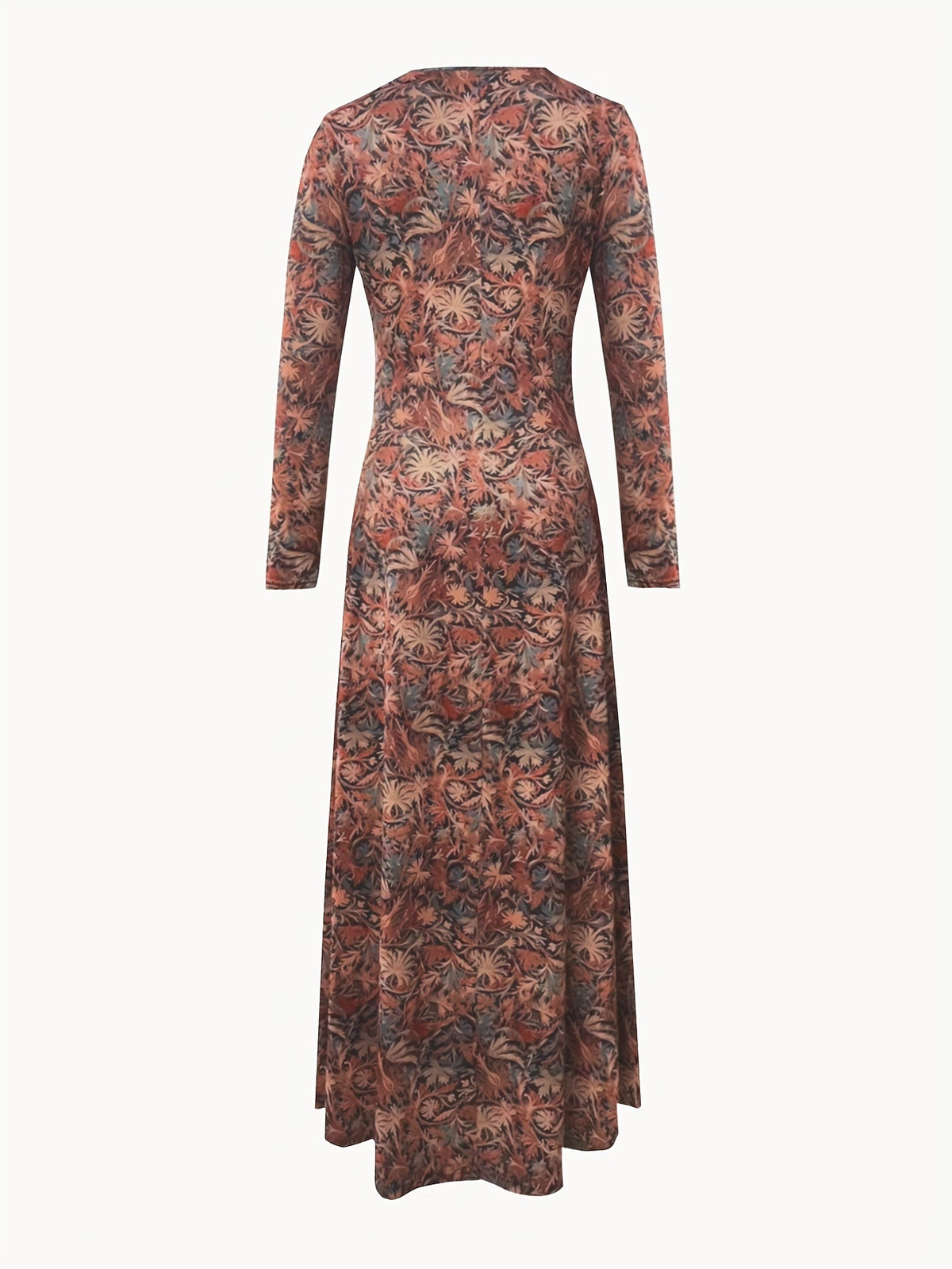 Chic Floral Print Maxi Dress - Stylish Crew Neck Long Sleeve - Comfortable Casual Wear