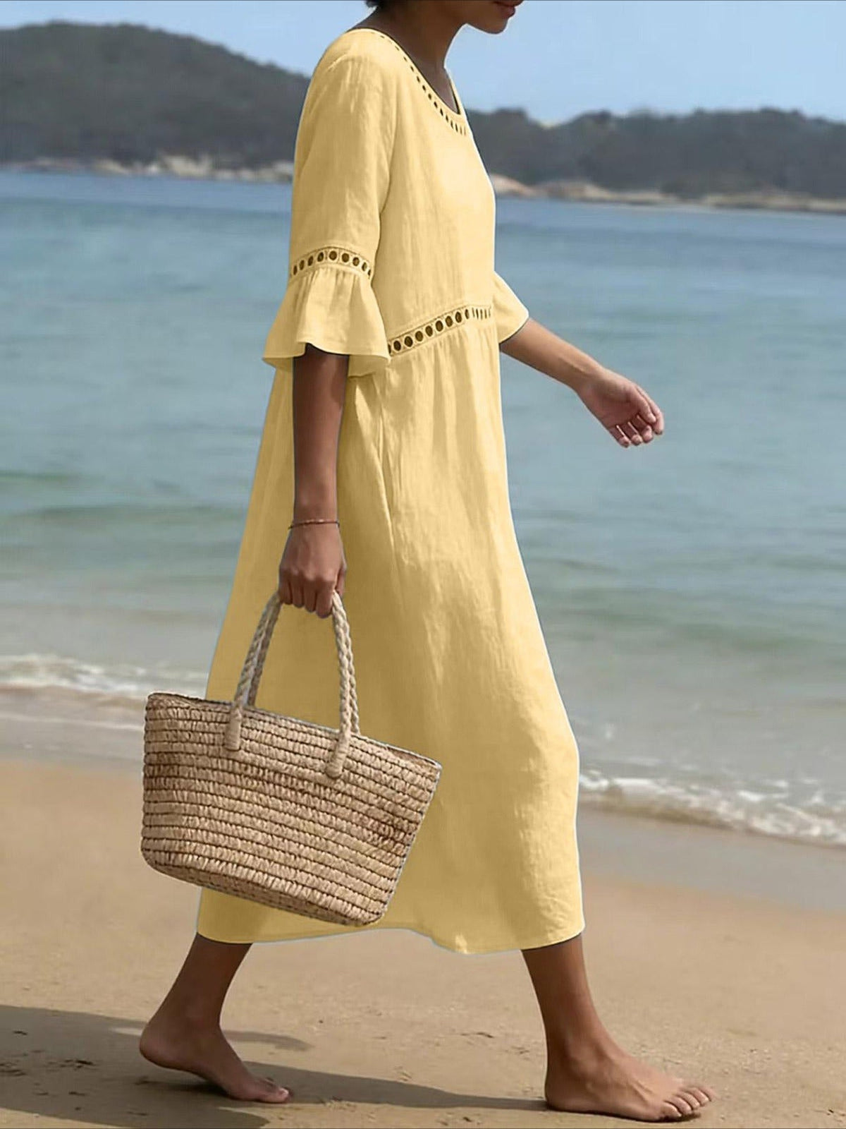 Color Retro Laced Lace Short Sleeve Round Neck Dress