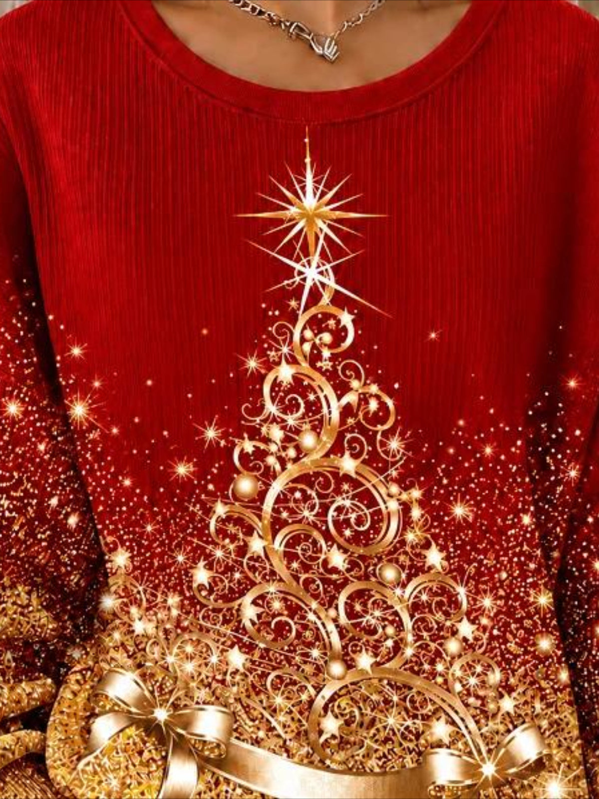 Christmas Casual Printing Loose Leaf Crew Neck Regular Fit Sweatshirt