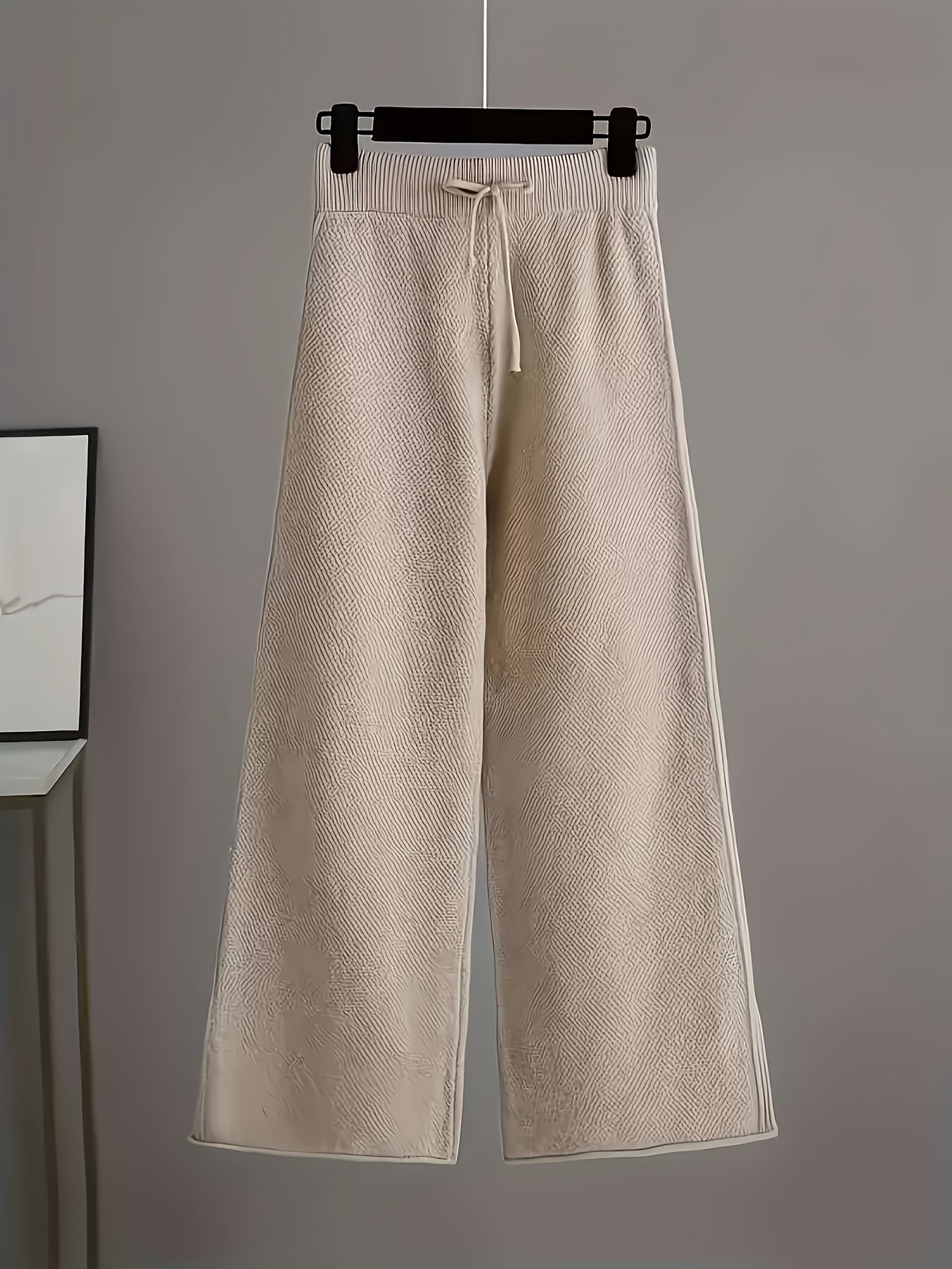 Solid Color Round Neck Sweater & Wide-Leg Pants Two-Piece Set