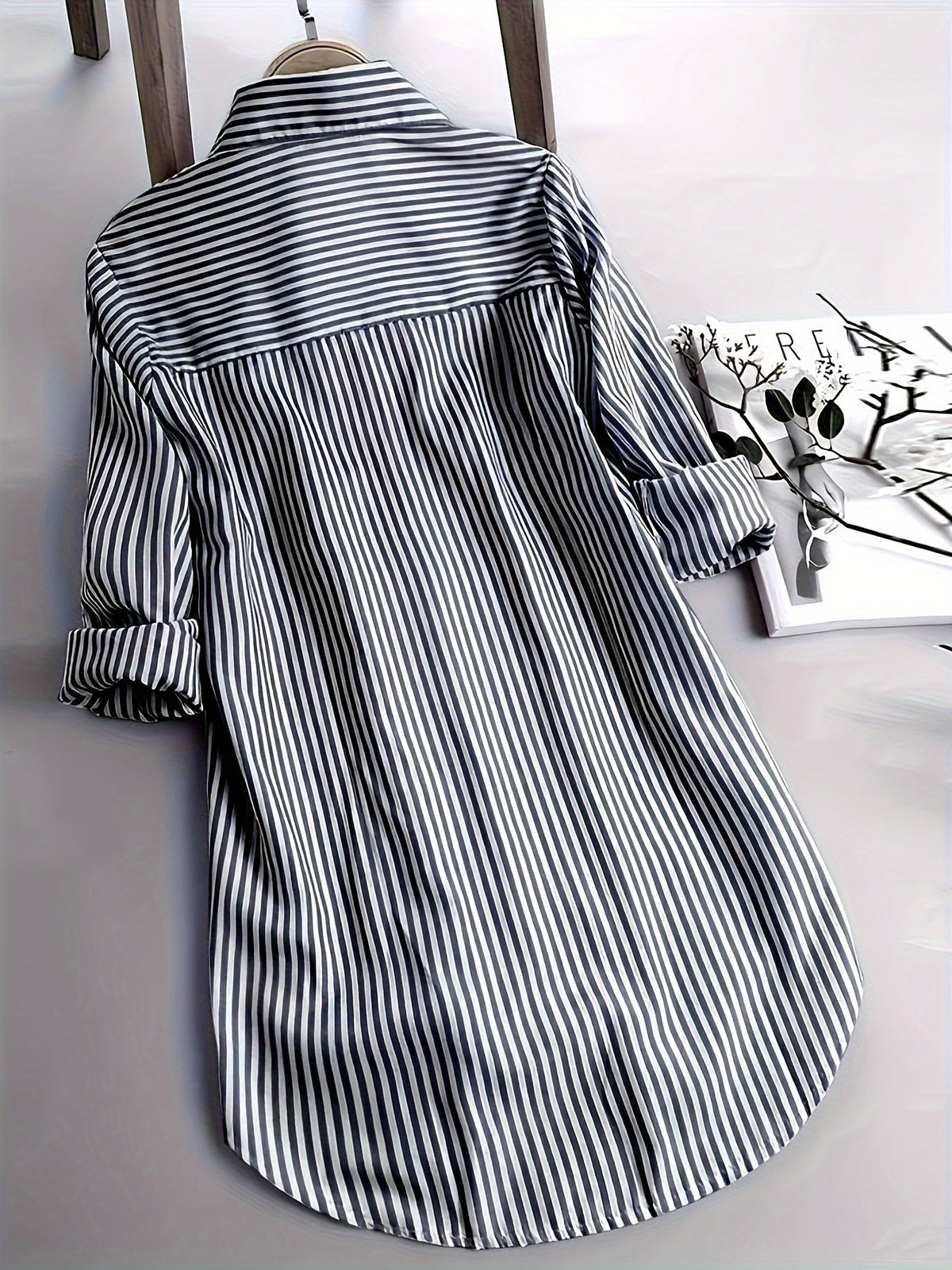 Stripe Print Polo Collar Button Shirt, Casual Long Sleeve Shirt