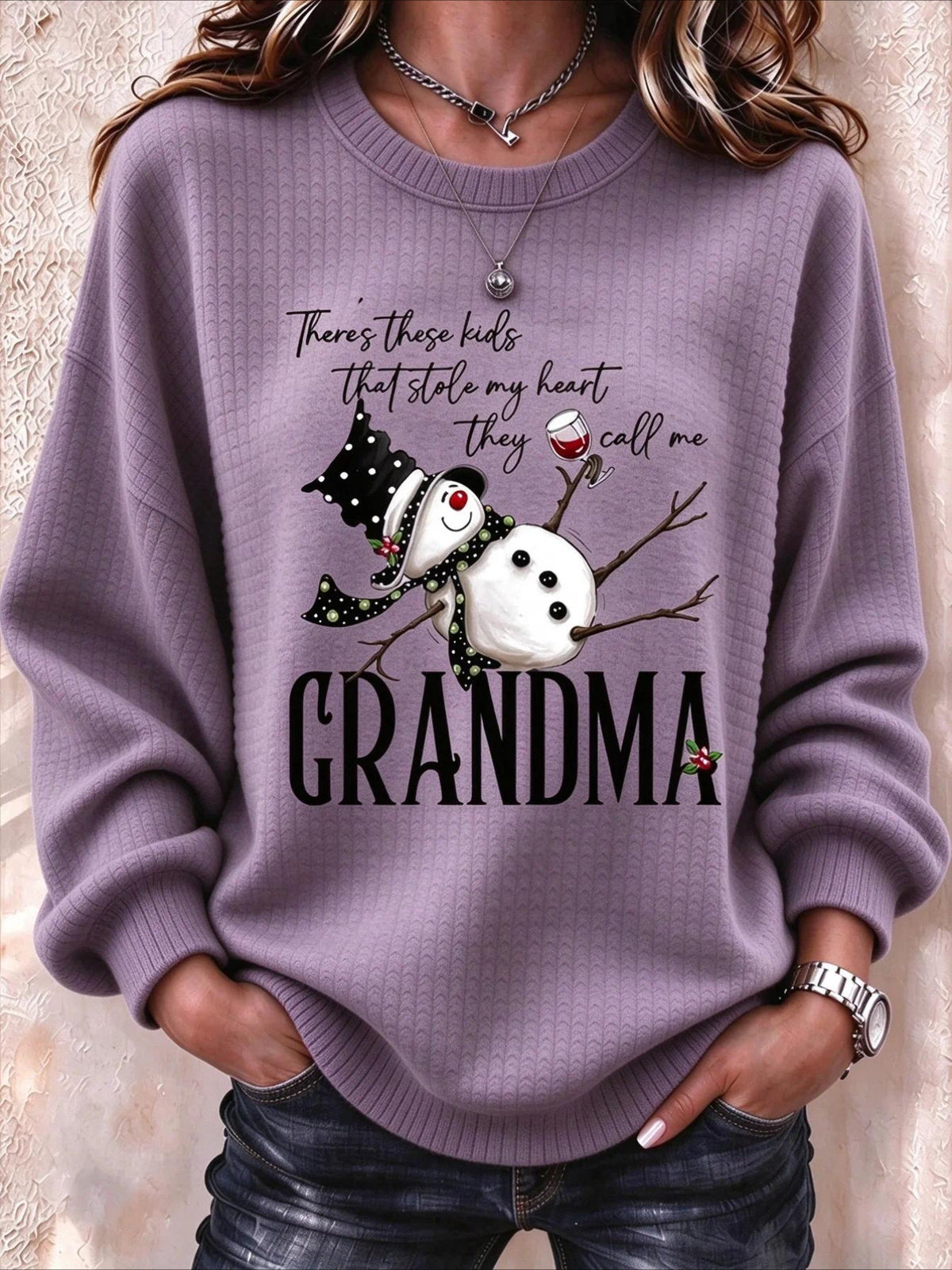 Regular Fit Crew Neck Christmas Snowman Casual Sweatshirt