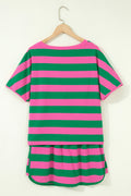 Rose Stripe Dolman Tee Drawstring Skort Athletic 2pcs Set