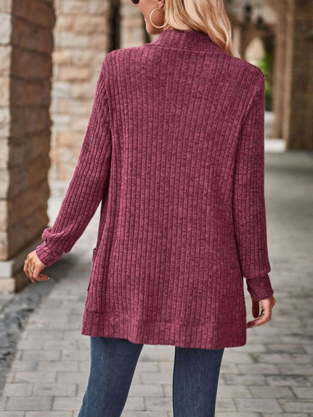 Loose Fit Long Sleeve Open Collar Casual Blouse with Side Pockets