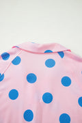 Pink Polka Dot Print V Neck Tee Short Set