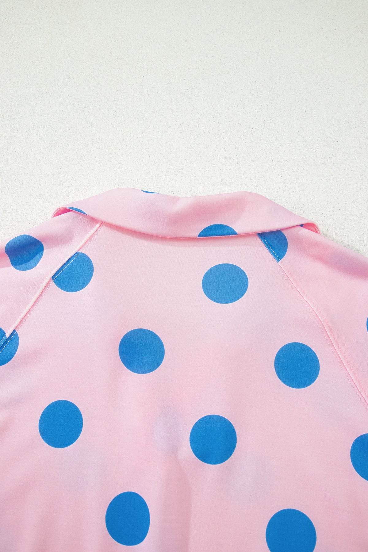 Pink Polka Dot Print V Neck Tee Short Set