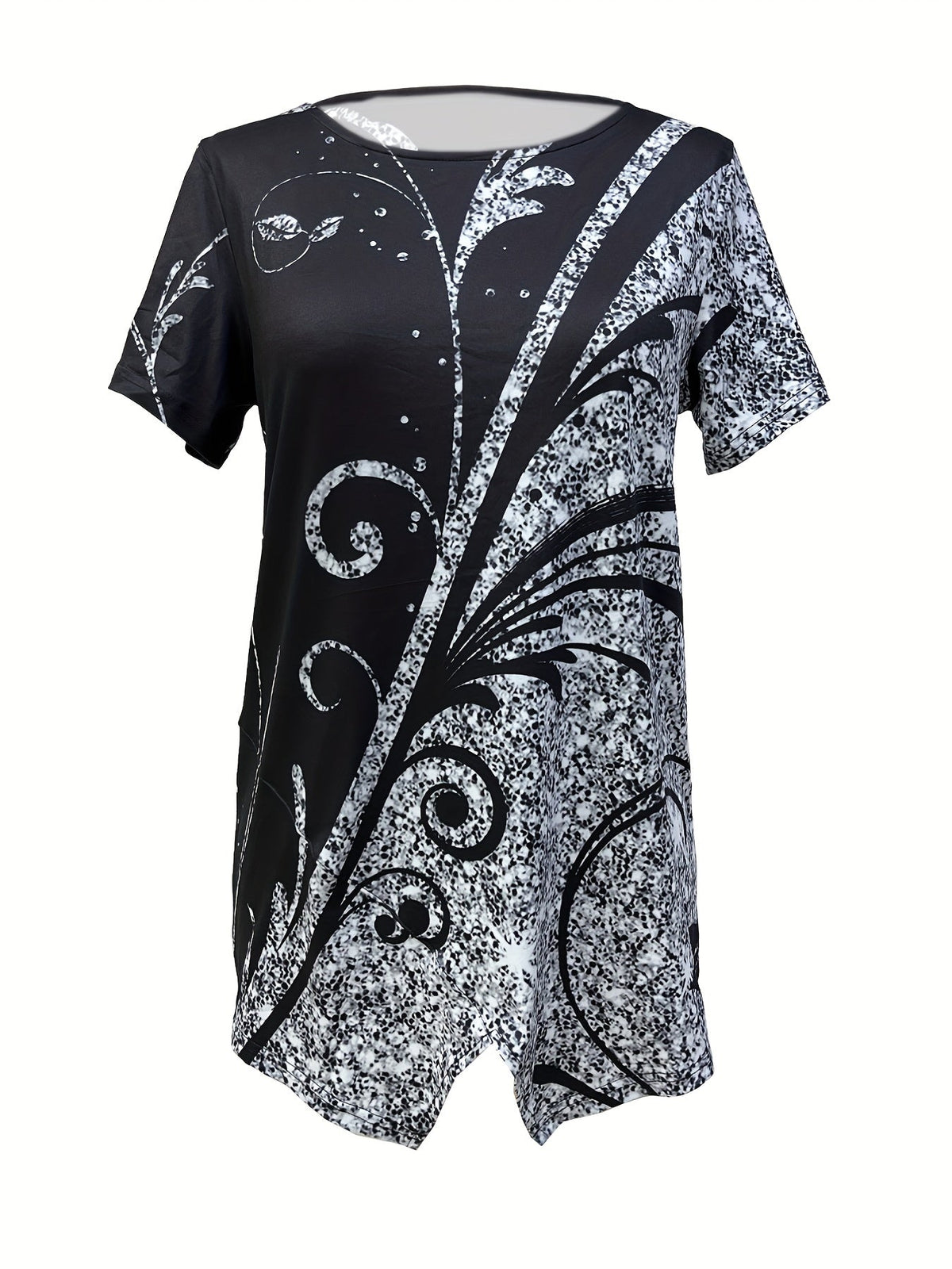 Casual T-shirt, Women's Allover Print Short Sleeve Round Neck Medium Stretch Tee