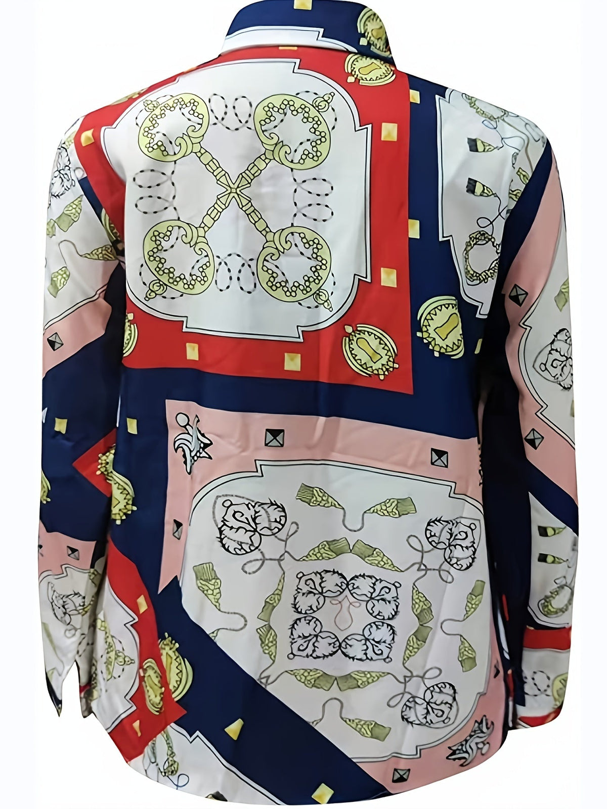 Women's Blouse V-neck Print Button Long Sleeve Loose Fall Blouse