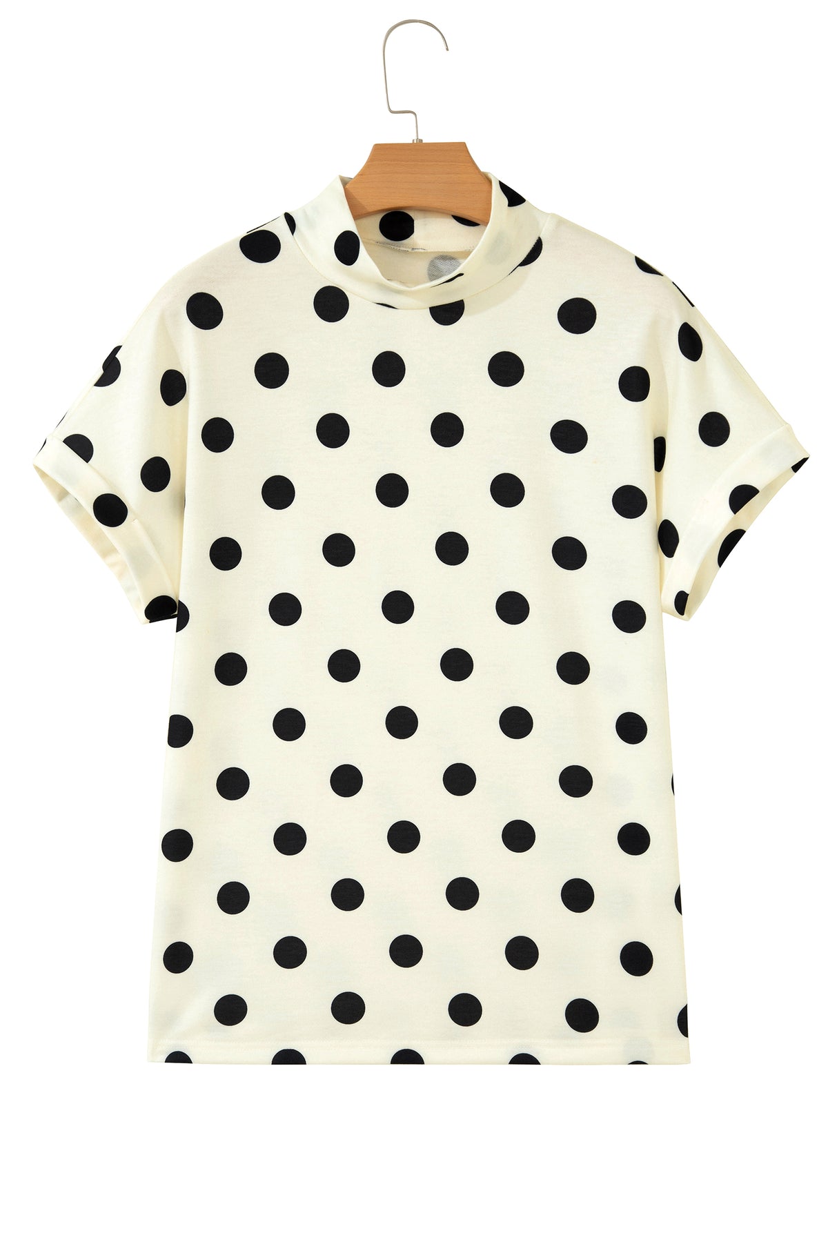Beige Polka Dot Print High Neck Dolman Top