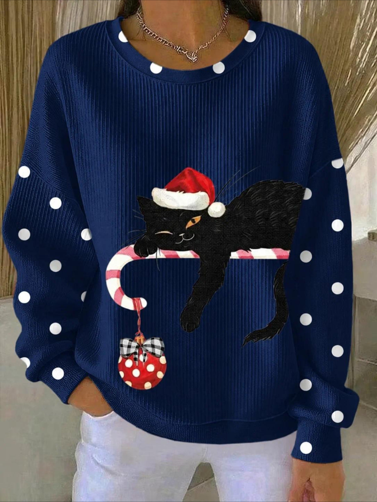 Polka Dots Casual Printing Loose Crew Neck Regular Fit Sweatshirt