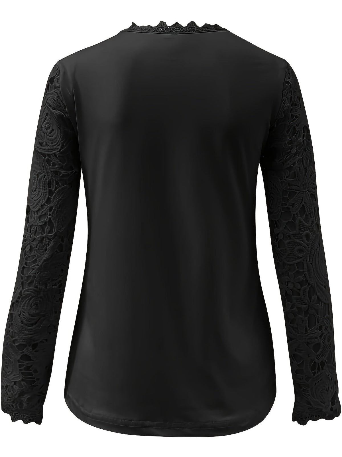 Floral Lace Stitching Crew Neck T-Shirt, Casual Long Sleeve