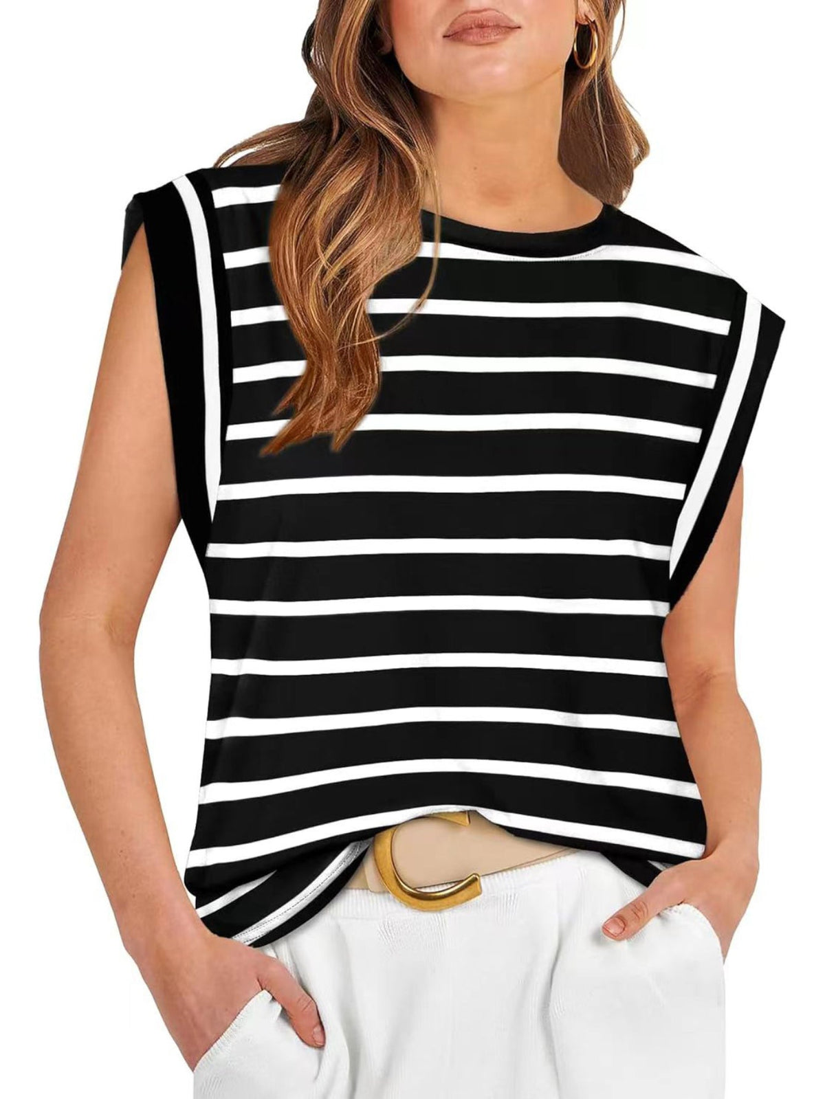 Women's Casual Cap Sleeve T-Shirt- Solid Color Crew Neck Tee for Comfortable Everyday Wear