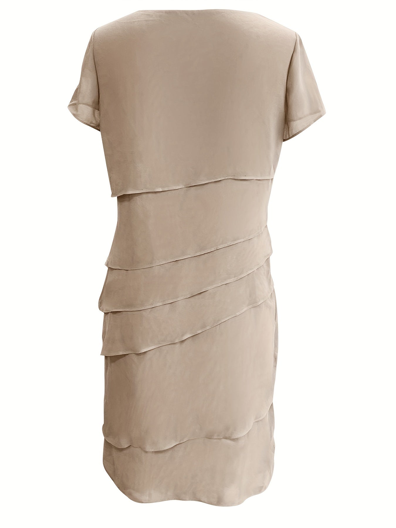 Layered Trim Crew Neck Dress, Elegant Short Sleeve Dress