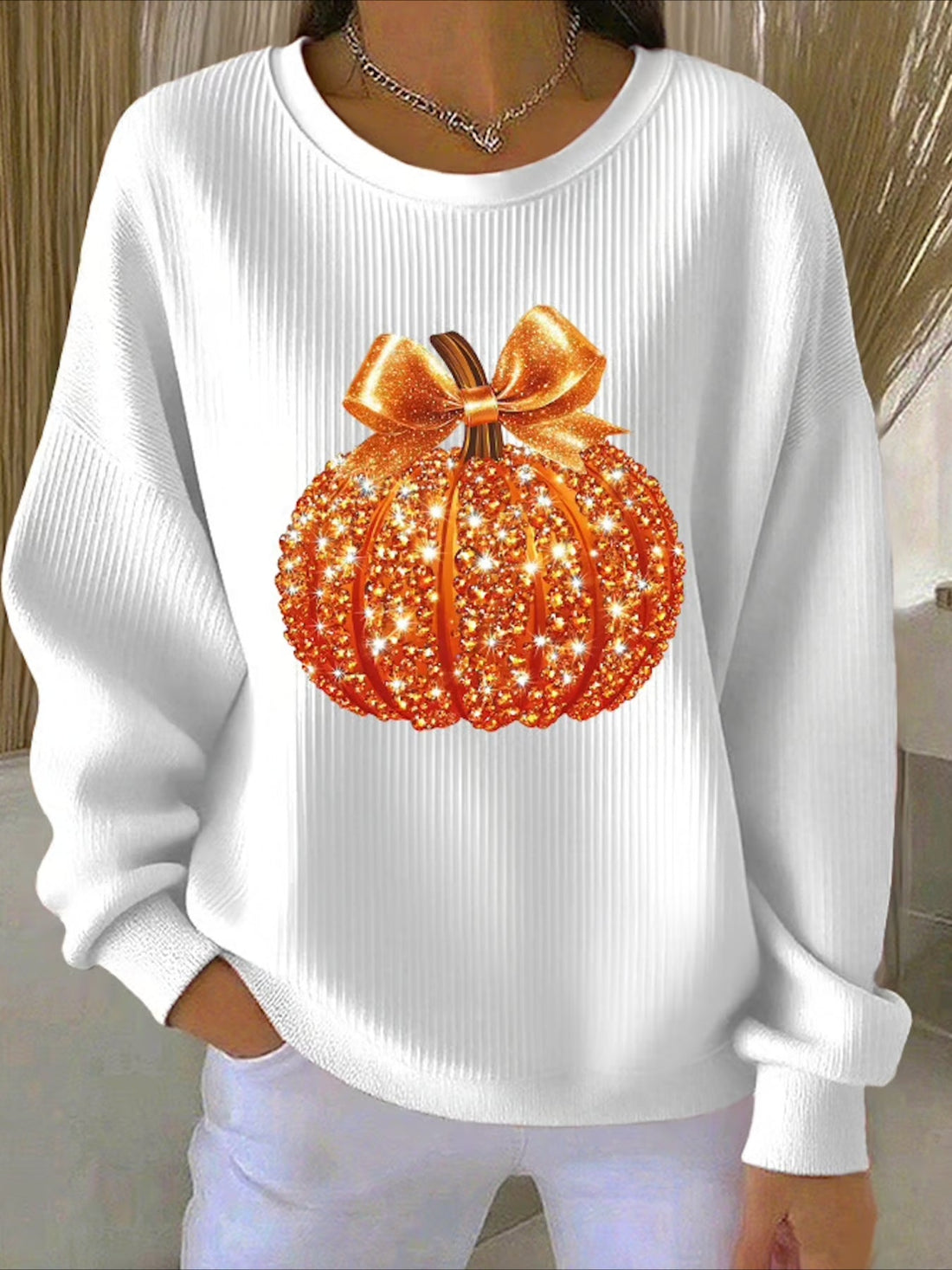 Crew Neck Floral Long Sleeve Comfy Casual Sweater Tee