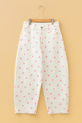 Pink Tailored Seam Polka Dot Print Barrel Casual Jeans