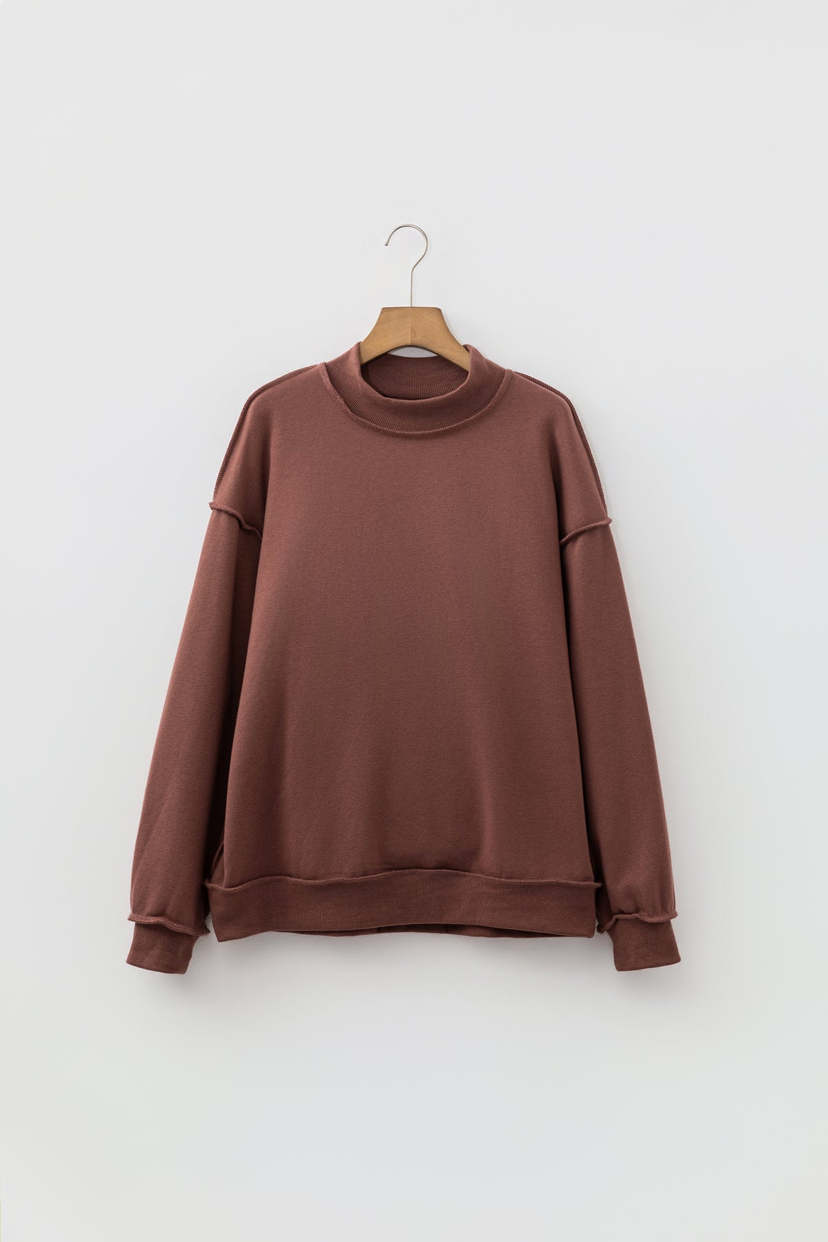 Coffee Oversize Drop Shoulder Reversible Mock Neck Sweatshirt