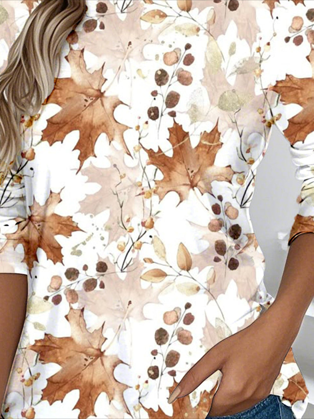 Casual Maple Leaf Pattern Crew Neck Long Sleeve T-shirt