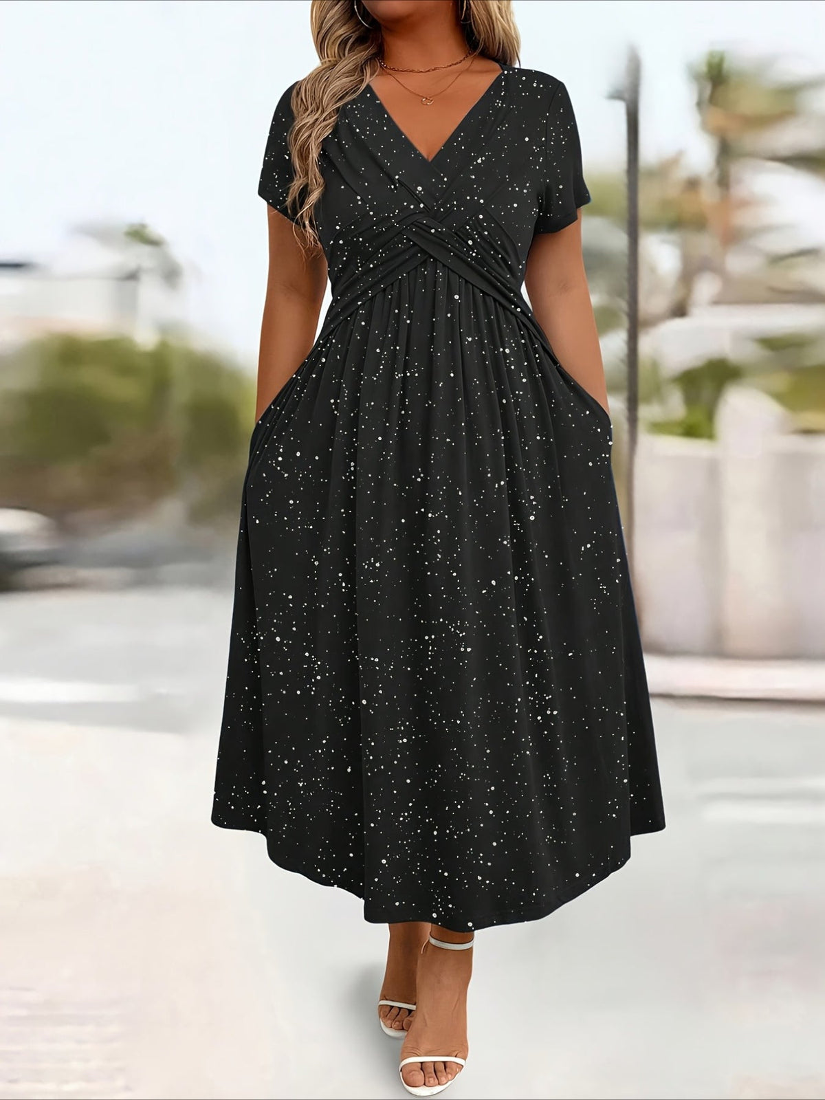 Elegant V-Neck Flattering Fit with Pocket Dress