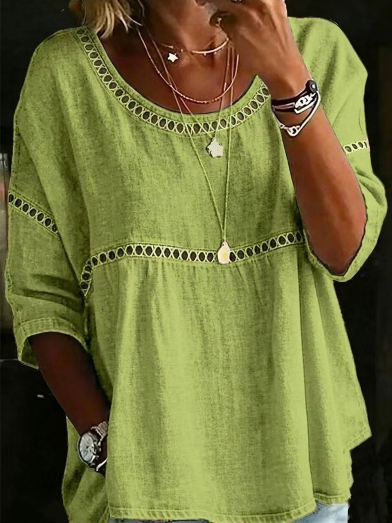 Flower Printed Mid Sleeve Pleated Round Neck Top