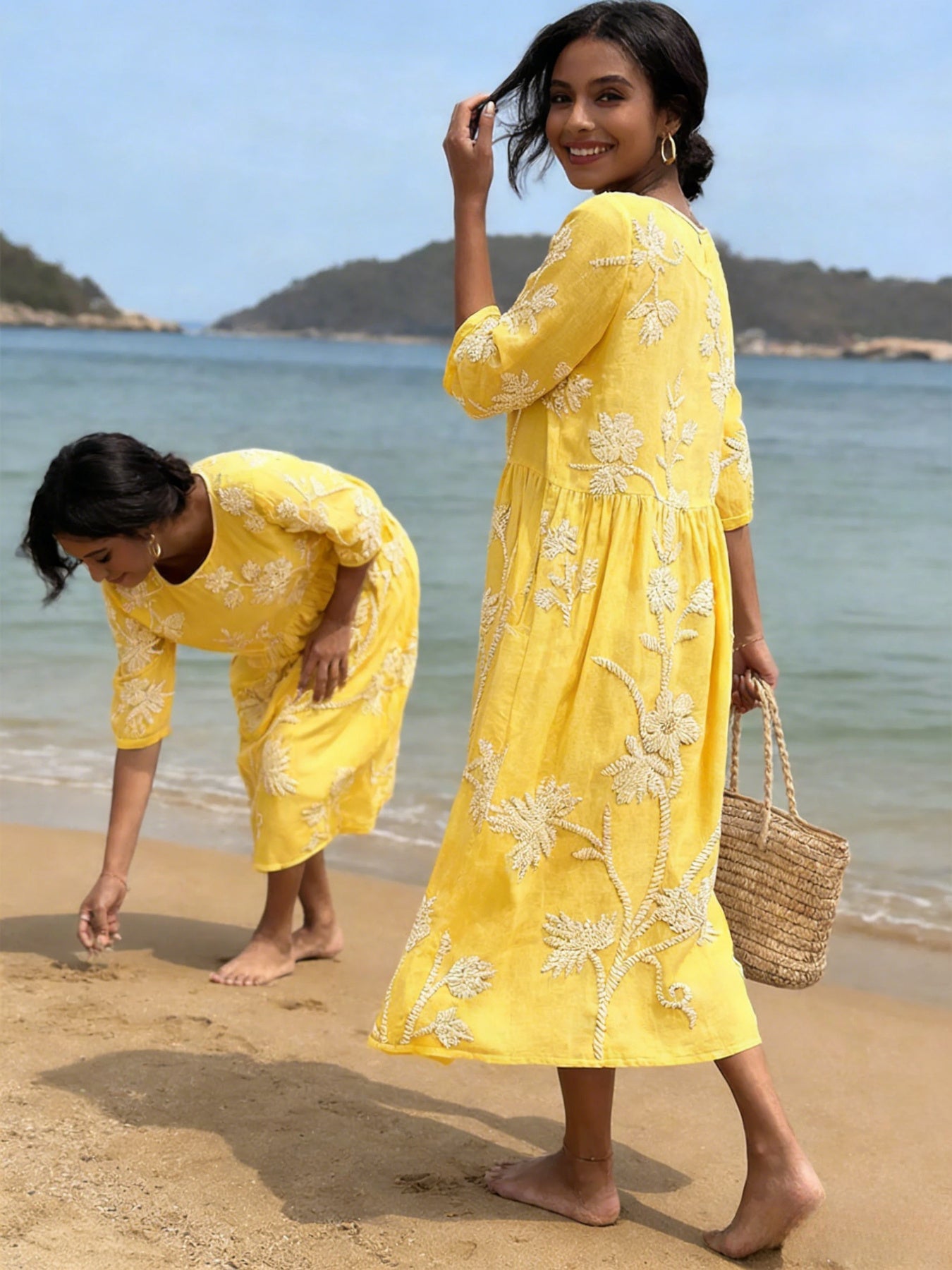 Casual Round Neck Mid Sleeve Printed Dress