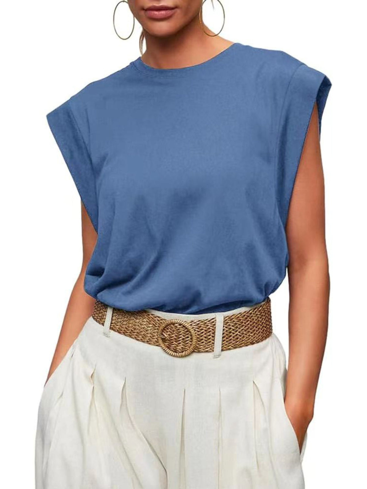 Women's Casual Cap Sleeve T-Shirt- Solid Color Crew Neck Tee for Comfortable Everyday Wear