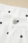 White Polka Dot Print Embroidered Scallop Hem Shorts