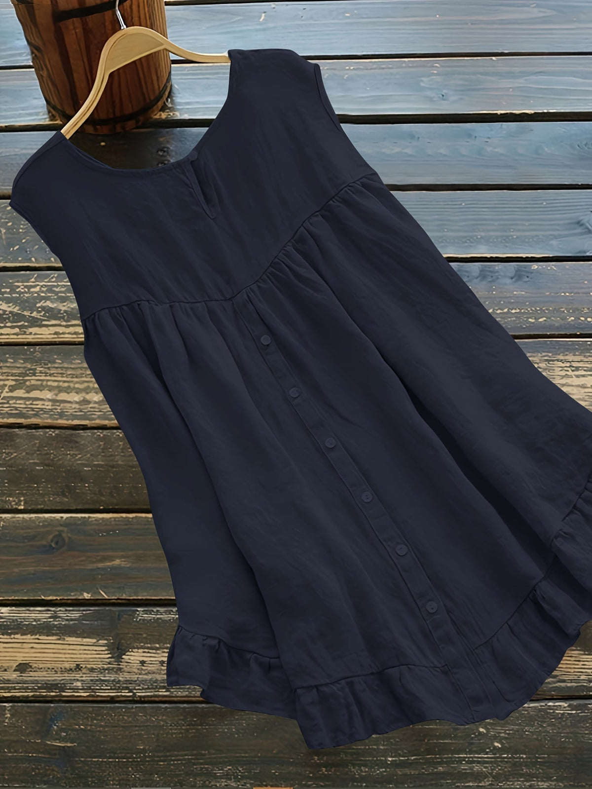 Solid Color Blouse with Button Back Detail, Chic Crew Neck, and Ruffle Trim - Versatile Top for Casual or Formal Events