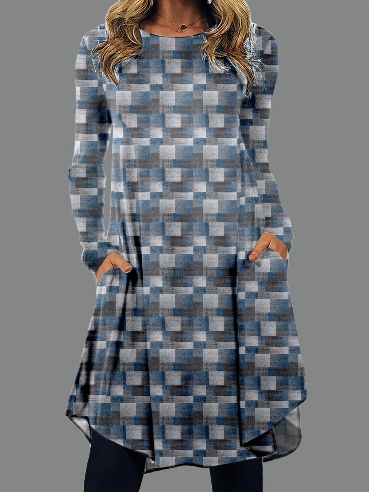 Graphic Print Dress with Long Sleeves and Pockets - Casual and Comfortable