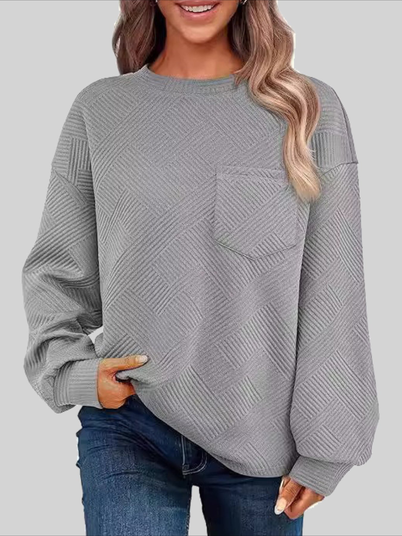 Textured Fabrics Long Sleeve Round Neck Sweatshirt
