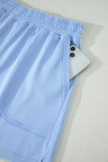 Mist Blue Loose Polo Tee Elastic Waist 2pcs Short Set
