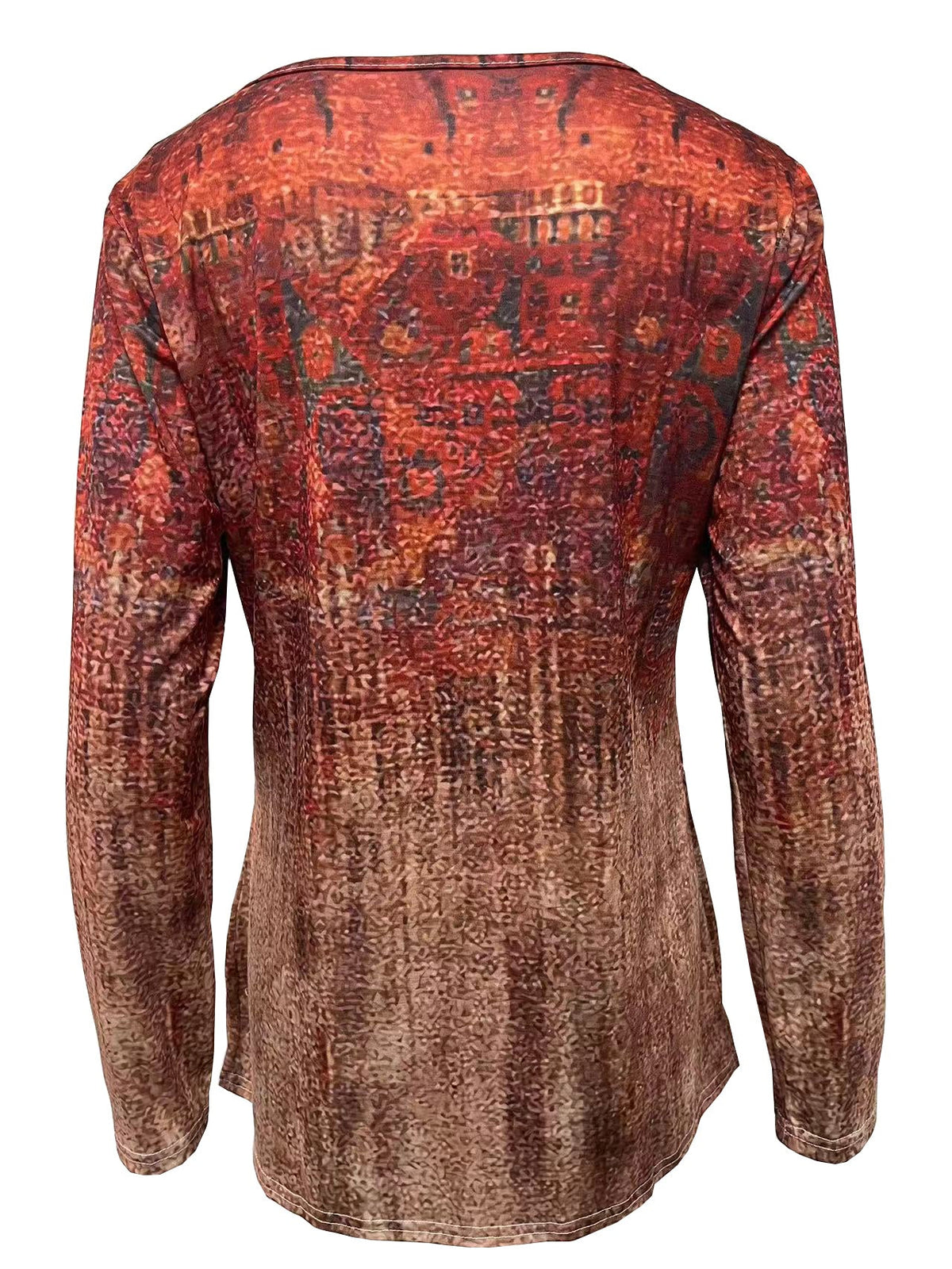 Graphic Print Buttons Front T-Shirt, Casual Long Sleeve Asymmetrical Hem T-Shirt