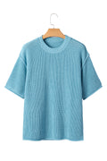 Mist Blue Exposed Seam Detail Half Sleeve Loose Sweater