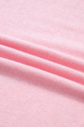 Pink Stand Neck Contrast Wavy Trim Short Sleeve Sweater