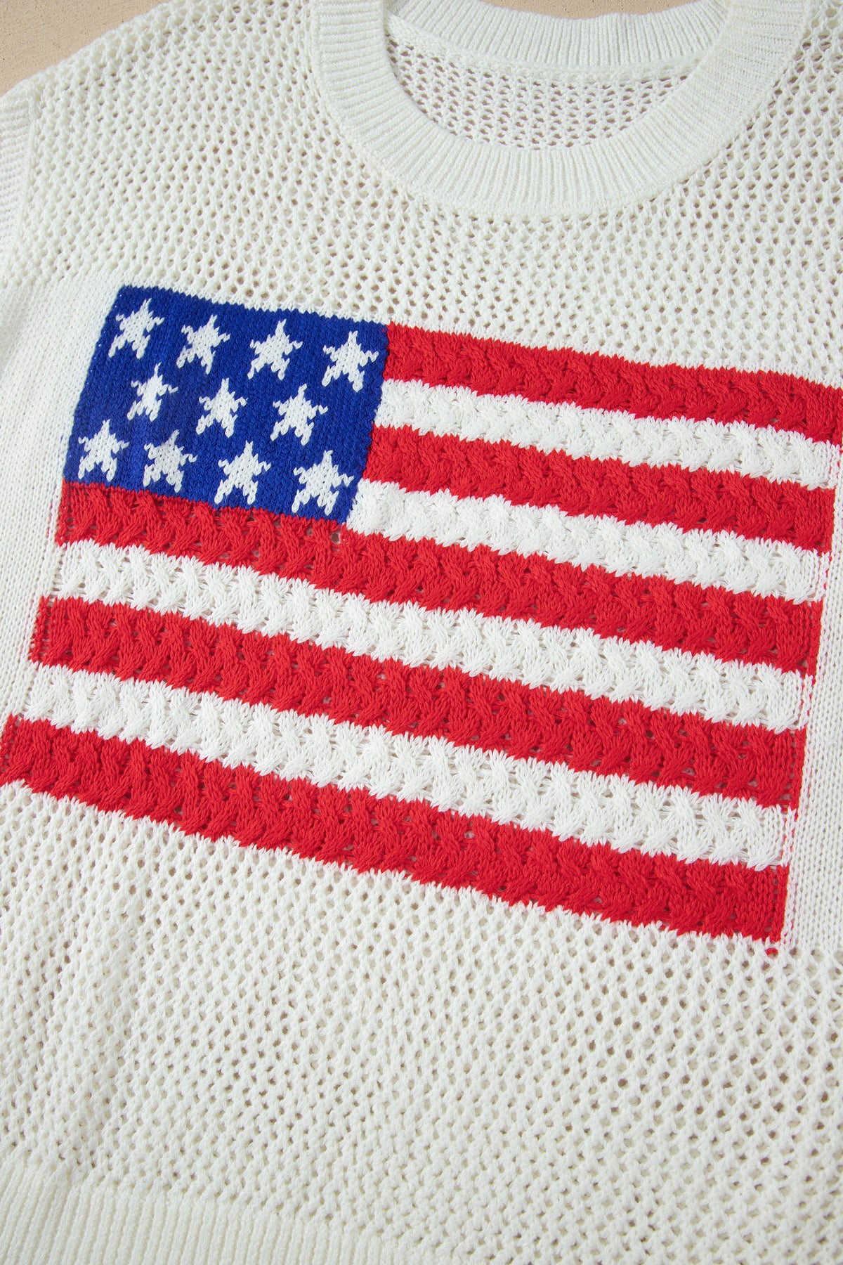 White Flag Graphic Short Sleeve Sweater Top