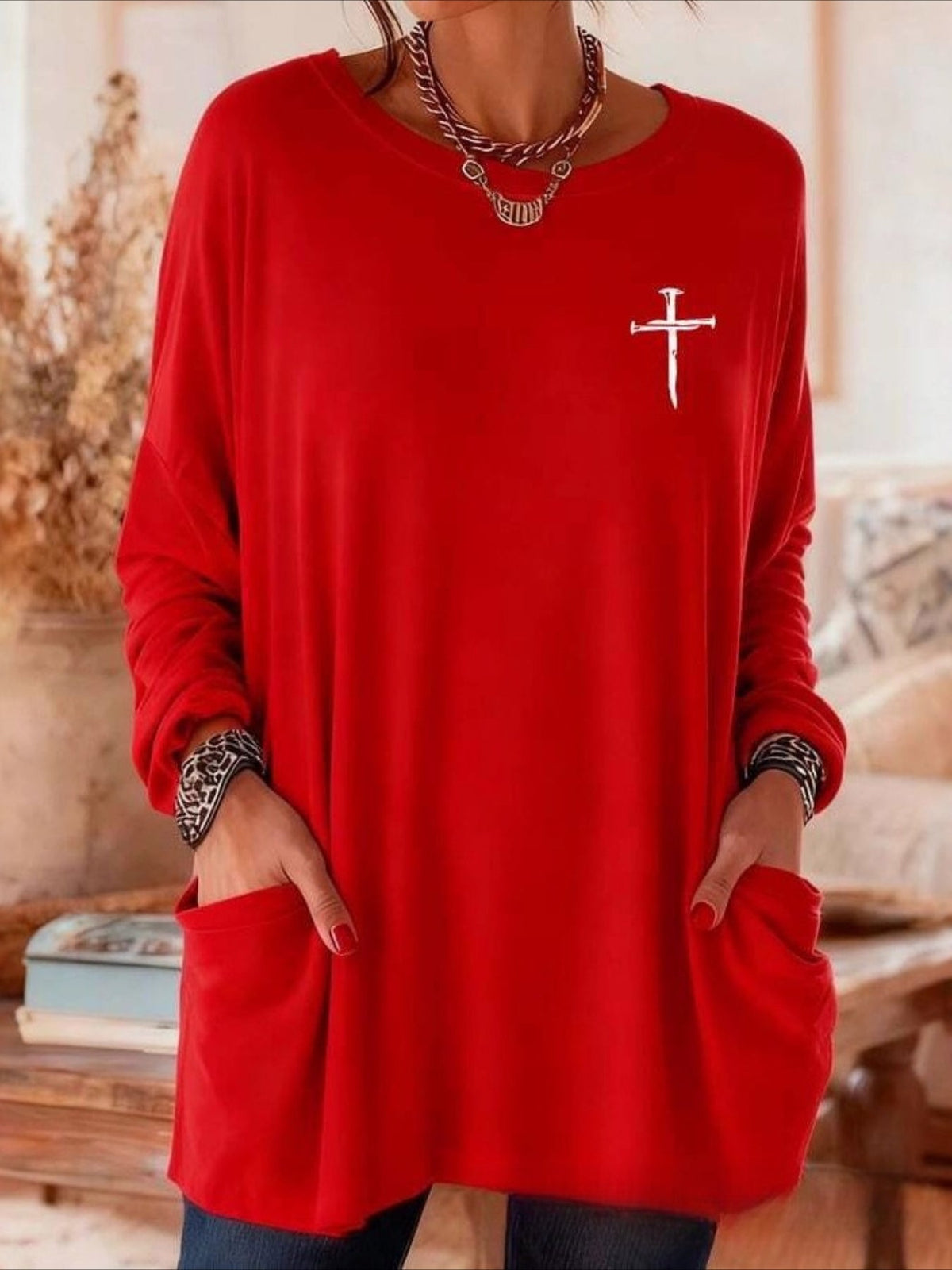 Floral Long Sleeve Crew Neck Printing Vintage Spring/Fall Top