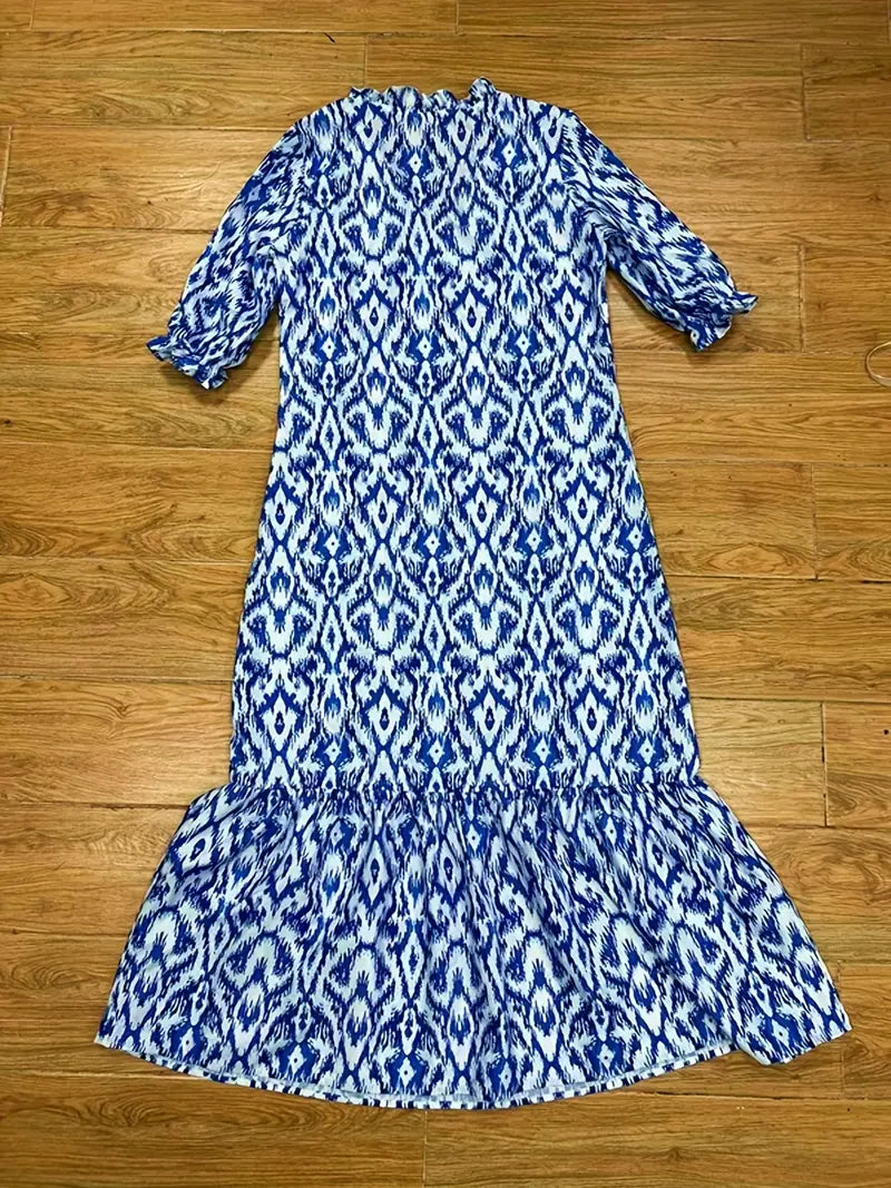 V Neck Half Sleeve Loose Floral Maxi Dress