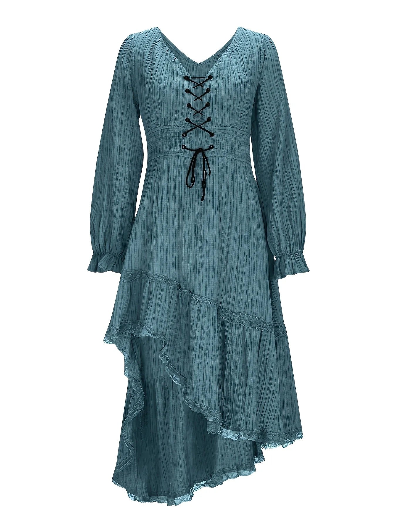 Solid Color Elegant Long Sleeve V-Neck Midi Dress