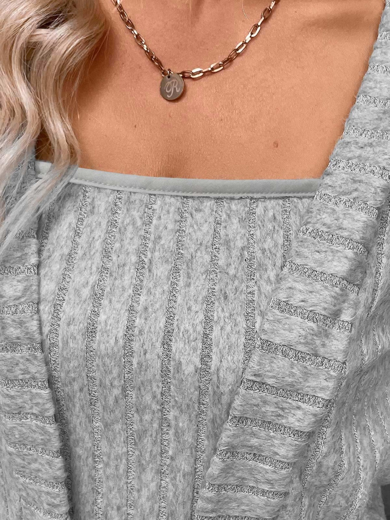 Women's Solid Color Rib Knit Embroidered 2-In-1 Casual Sweatshirt