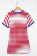 Red Nautical Tie Contrast Trim Round Neck T Shirt Mini Dress