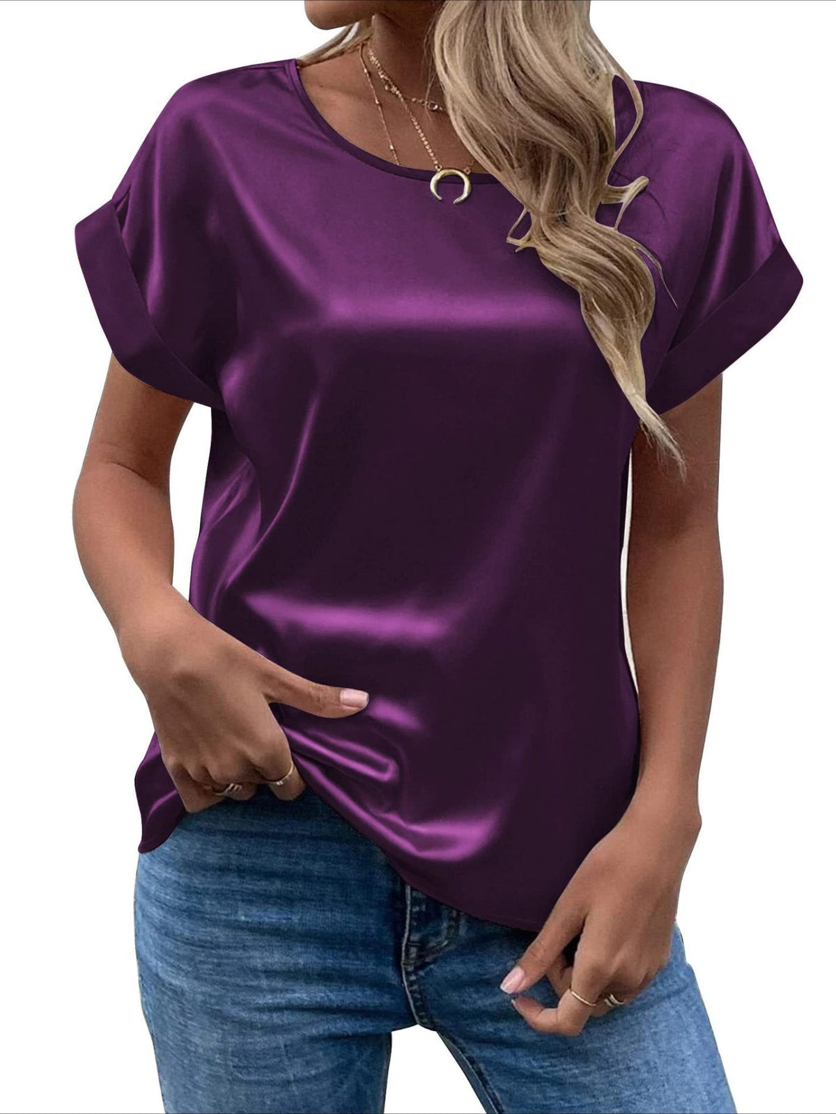 Elegant Loose Versatile Chic T-Shirt, Short Sleeve Crew Neck Top