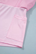 Pink Solid Color Sleeveless Zipper Tank and Skort Set