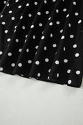 Black Polka Dot Print Contrast Trim V Neck Zip Up Sleeveless Dress