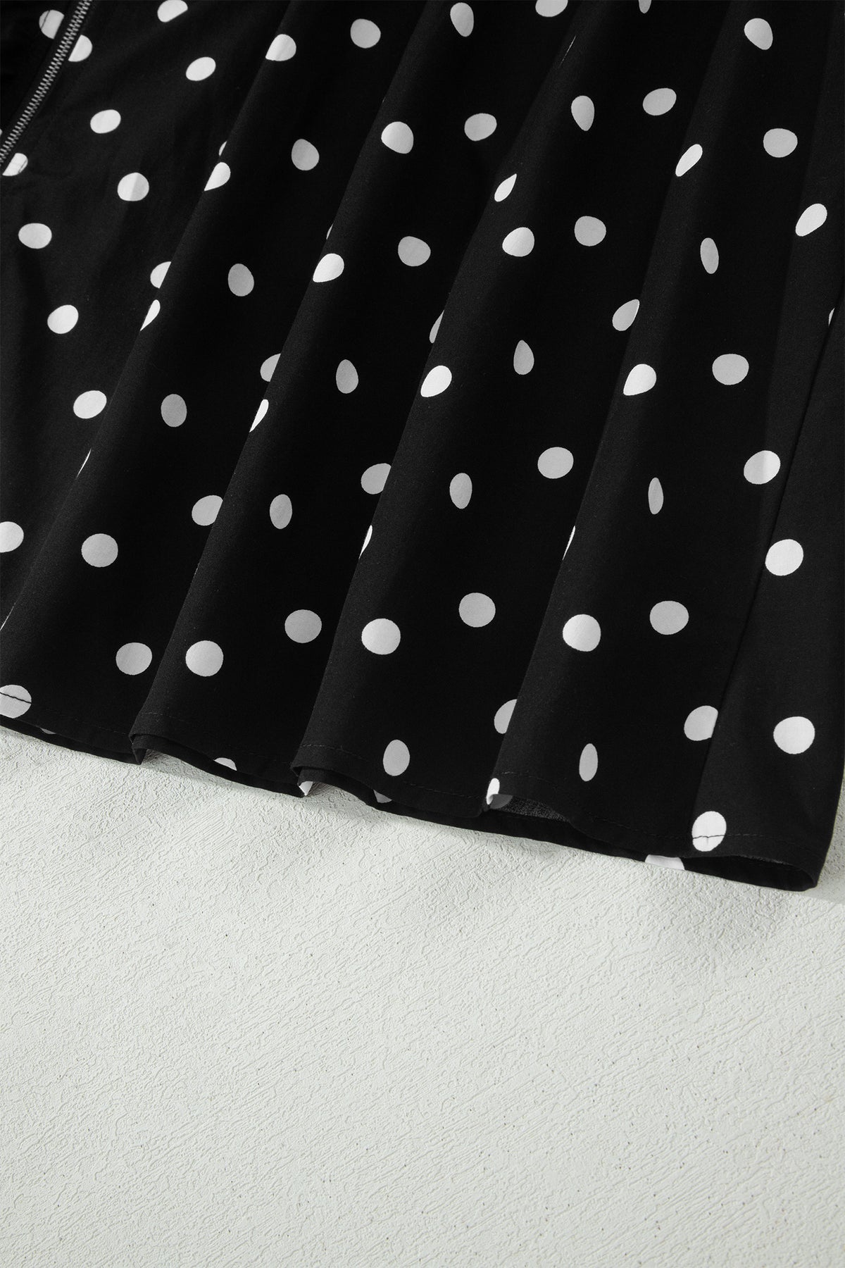 Black Polka Dot Print Contrast Trim V Neck Zip Up Sleeveless Dress