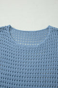 Myosotis Solid Color Hollow Out Knit Long Sleeve Crochet Sweater
