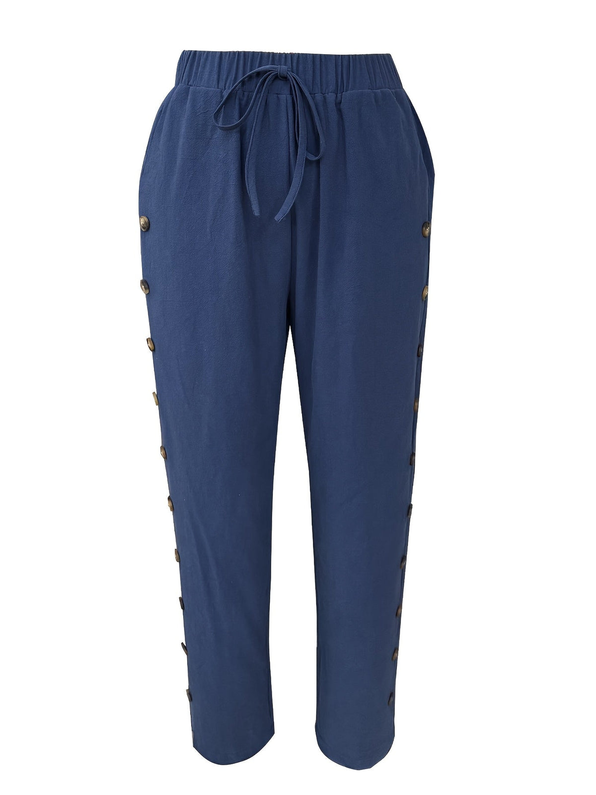 Women'S Elegant Casual Blue Straight-Leg Pants with Pearl Embellishments