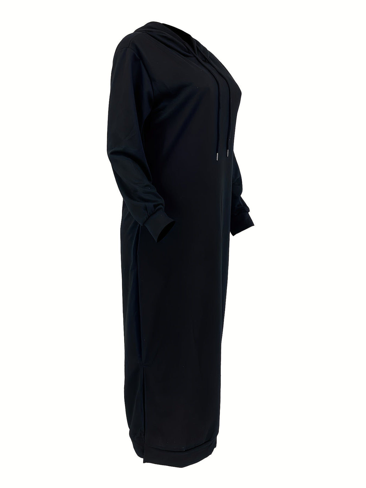 Drawstring Split Dress, Casual Hooded Long Sleeve Maxi Dress