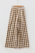 Brown Gingham Plaid Tie Elastic Waist Shift Pants