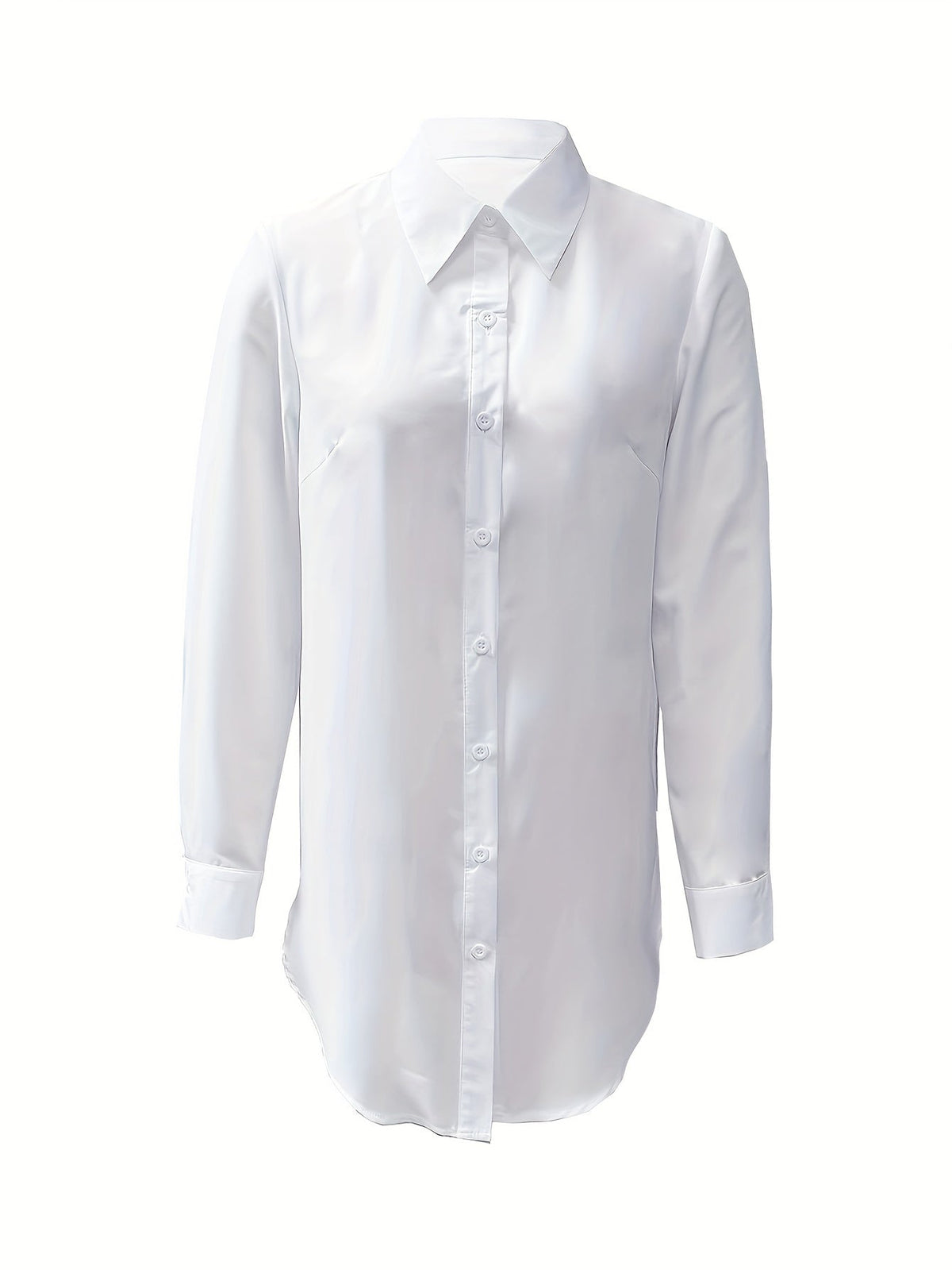 Women's Split Button Front Shirt - Casual Long Sleeve Curved Hem Top for Comfortable and Stylish Look