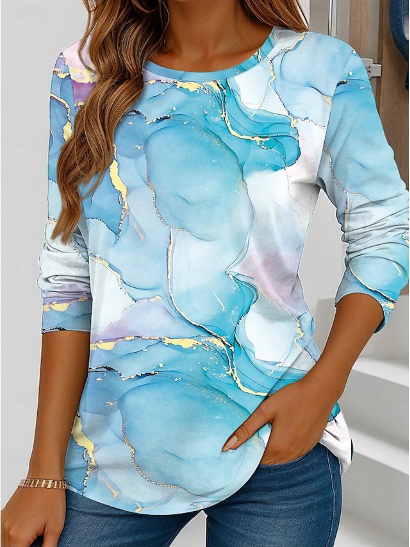 Casual Leaves Crew Neck Long Sleeve T-shirt